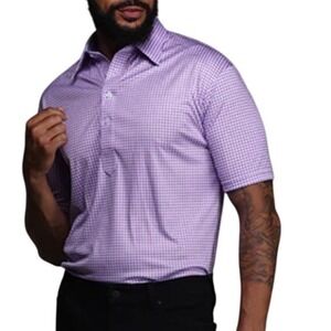 NEW Collars & Co Mens XXL 2XL Purple Lavendar Gingham Performance Short Polo